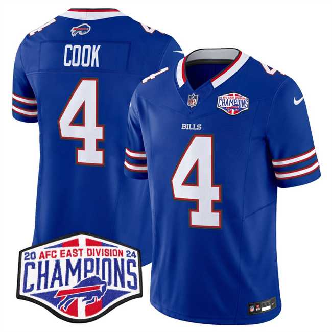 Mens Buffalo Bills #4 James Cook Royal F.U.S.E. 2024 AFC East Division Champions Vapor Limited Stitched Jersey